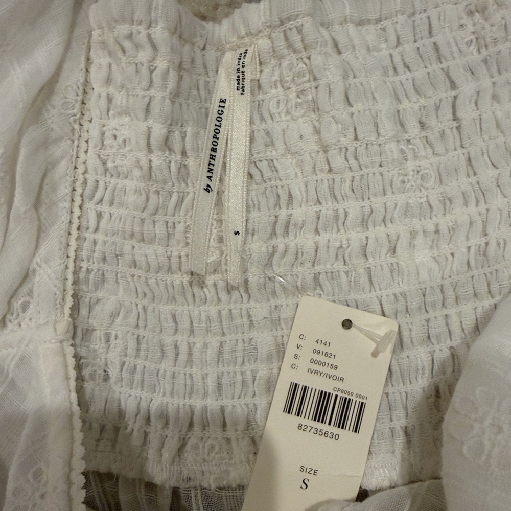 NWT Anthropologie Cap Sleeve Lace Up Babydoll Dress White Size S - Picture 6 of 6